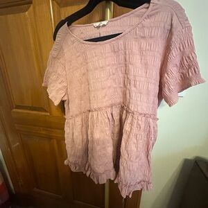 Entro Pink Puff Sleeve Smocked Blouse